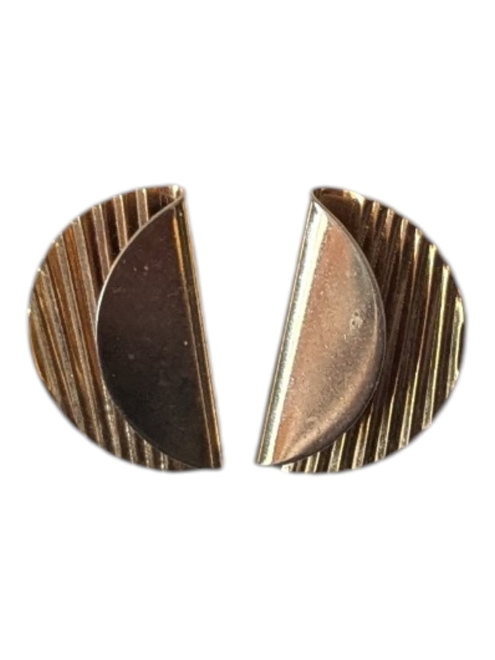 80s Vintage Gold-Tone Half Moon Corrugated Circle Earring Bold Geometric Pierced